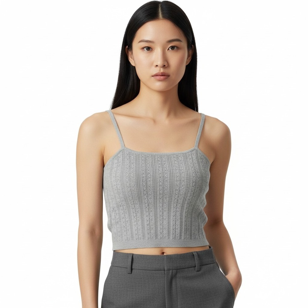 Sincerely Jules Pointelle Knit Cami Size M Gray Crop Tank Top Coquette Cropped